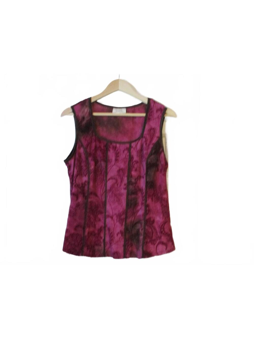 Vintage Dressbarn Y2K Purple Velvet Burnout Floral Tank Top Size L